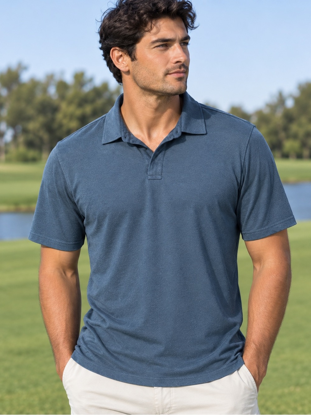 Men's Blue 01.ALGO Performance Polo Shirt - Casual Short Sleeve